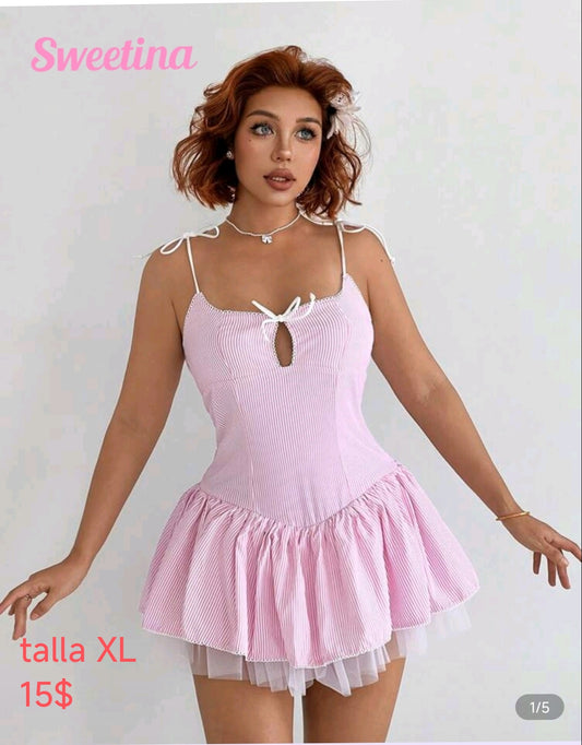 Vestido corto rayas rosado