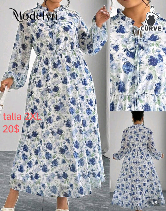 Vestido floral azul largo