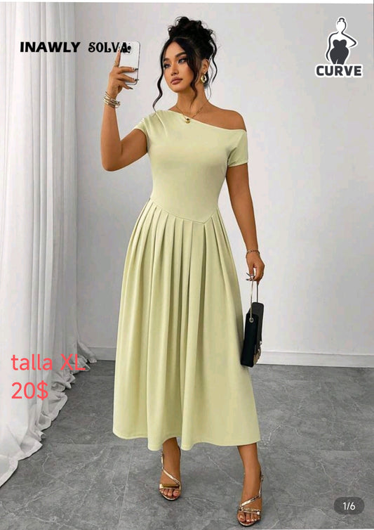 Vestido plisado verde claro